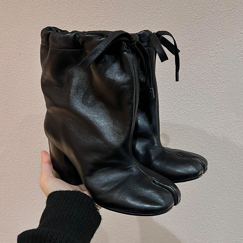 Women's Sheepskin Version Wide Tube Split Toe Trotter Genuine Made Women's Leather Boots