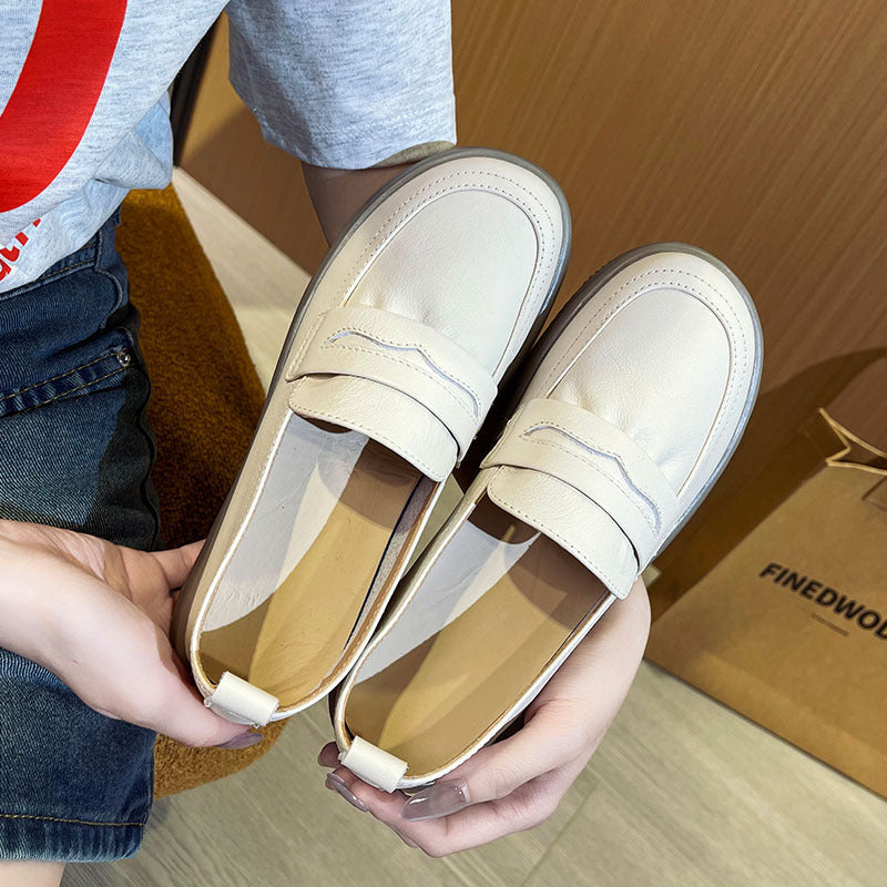 Women's Layer Cowhide Easy Wear Thin Soft Bottom Slip-on Shallow Women's Casual Shoes