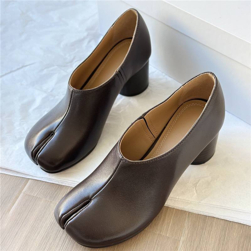 Women's Retro Style Trotter Genuine Bag Slip-on High Thick Women's Fashion Shoes