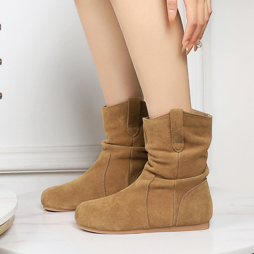 Women's Retro Ankle Matte Round Toe Short Boots