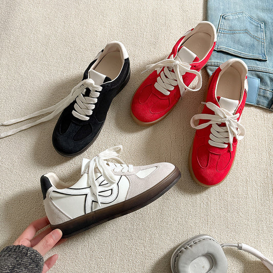 Women's Grape Mom Spring Genuine Breathable Red German Training Round Casual Shoes