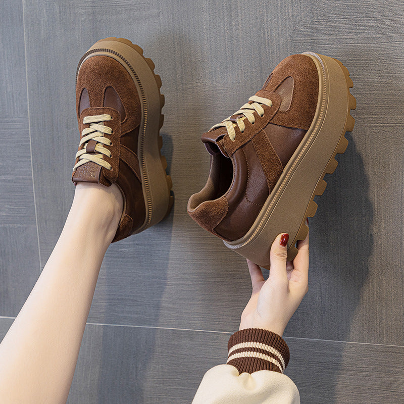 Women's German Training Thick Bottom Height Increasing Insole Matte Retro Fashion Women's Casual Shoes