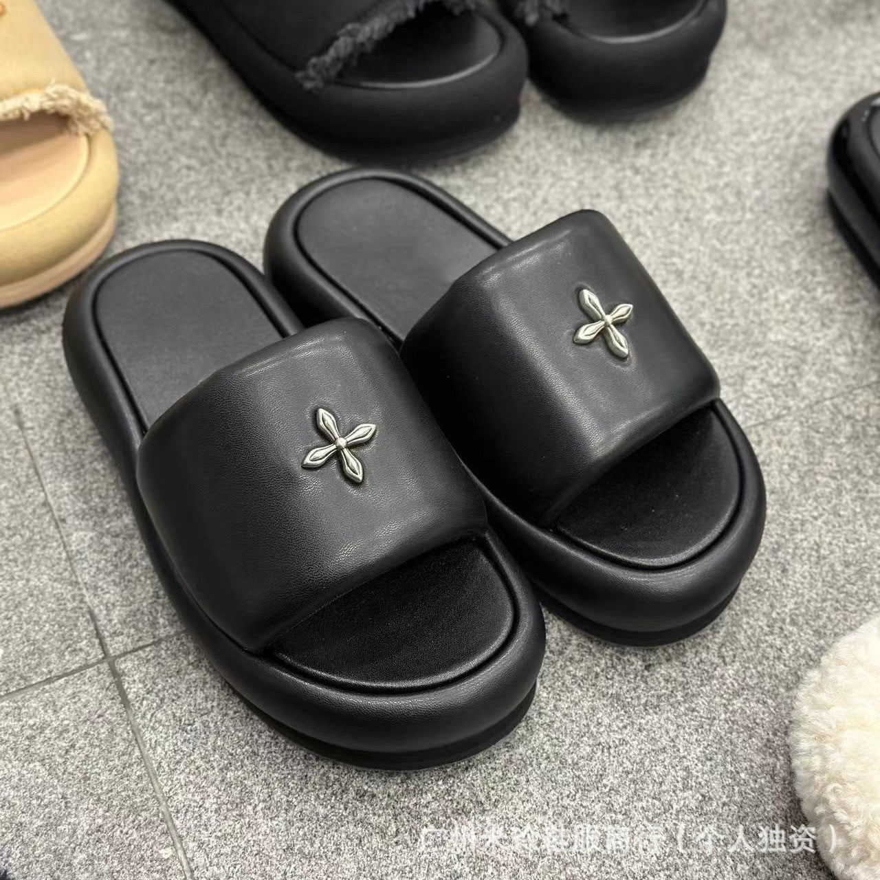 High Version Fur Thick Bottom Black Gray Balloon Thick-soles Slippers