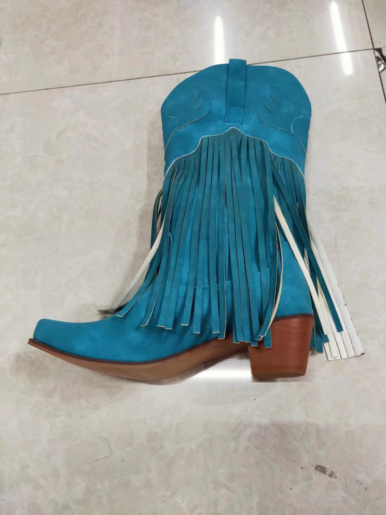 Women's Handmade Thick High Mid Pointed Toe Boots