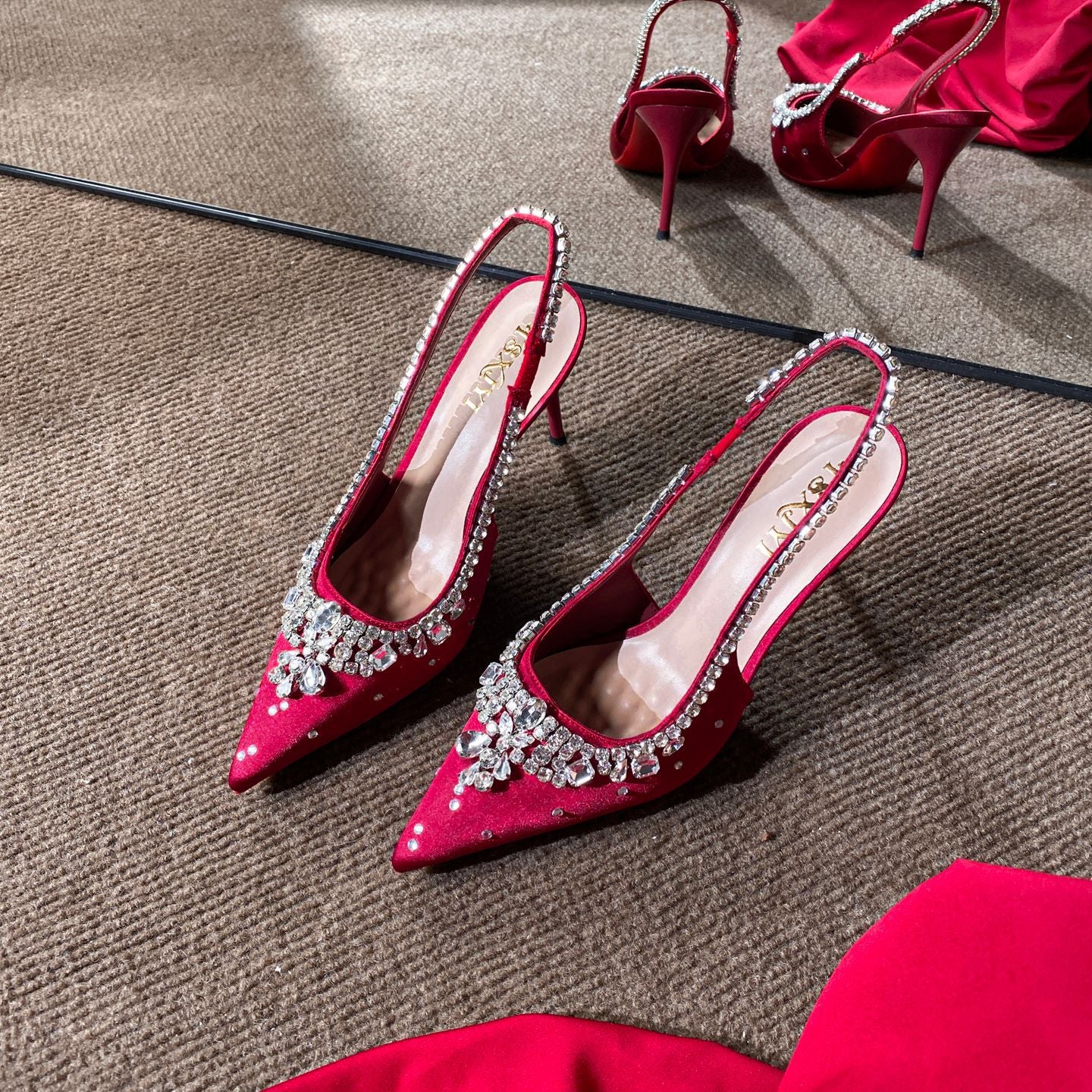 Women's Rhinestone Stiletto Pointed High Back Empty Women's Fashion Shoes