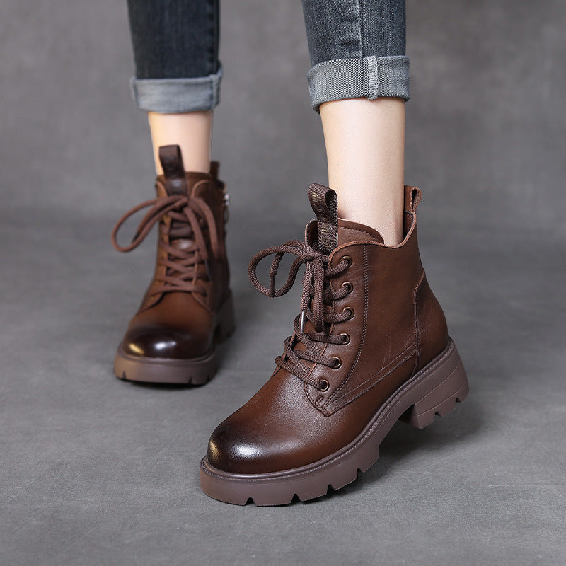 Women's First Layer Cowhide Rubber Foam Bottom Single Women's Leather Boots