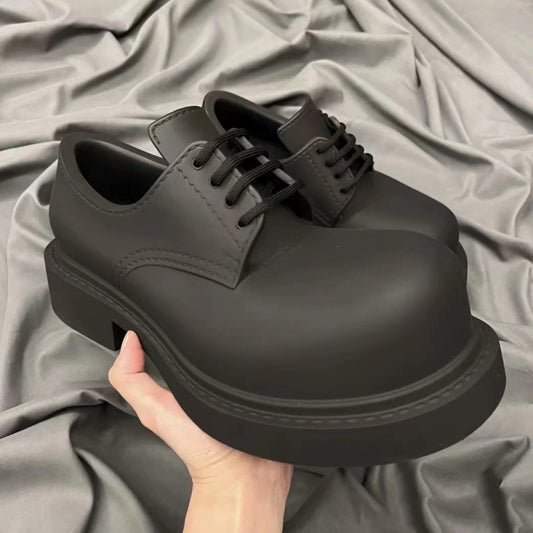 Women's & Men's Chunky British Niche Height Increasing Round Leather Shoes