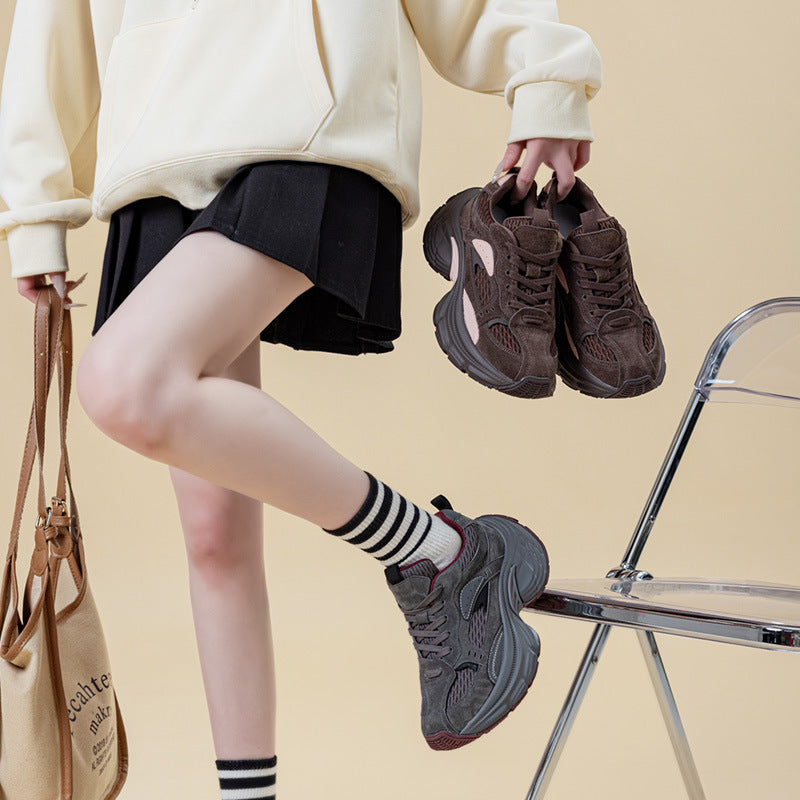 Women's Dad Brown Elevator Fleece-lined Paris Fried Sneakers