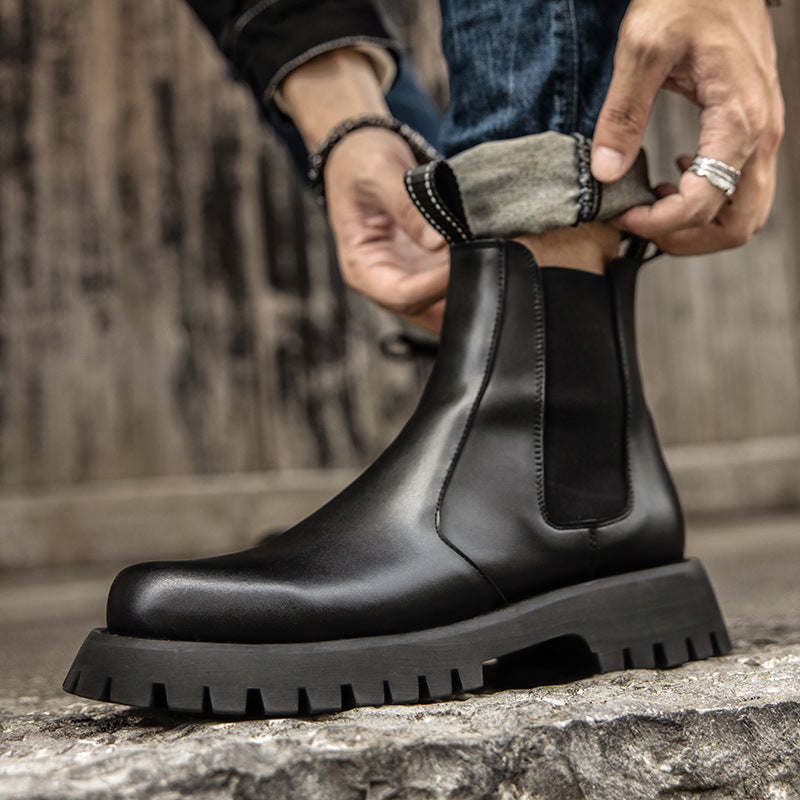 Men's Smoke Pipe Short Thick Bottom Increased Leather Shoes