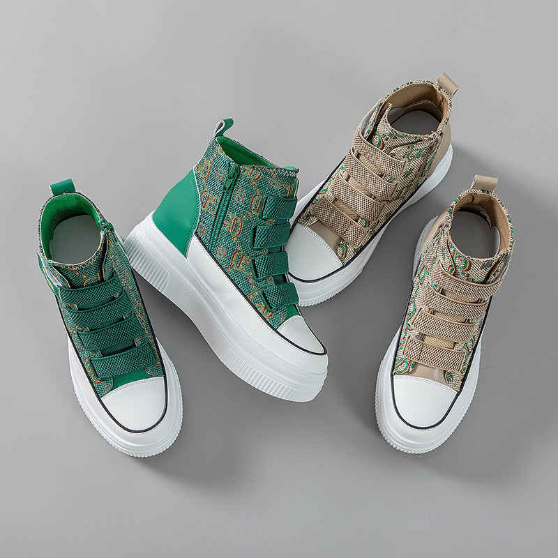 Women's White Boutique Small Flat Platform Muffin Height Increasing Women's Casual Shoes