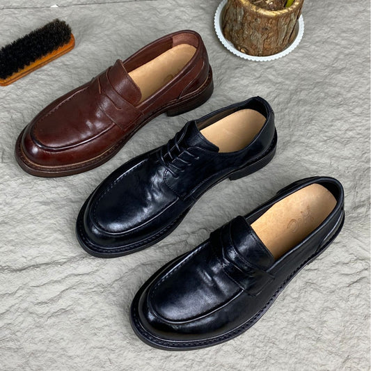 Men's Round Toe Slip-on Washed Horse Business Loafers/doug Shoes