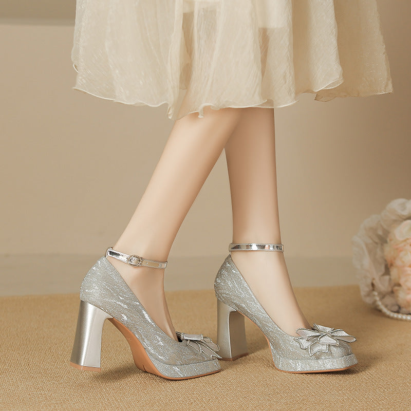 Women's Toe Chunky Mary Jane Korean Fairy Style Bow Women's Shoes