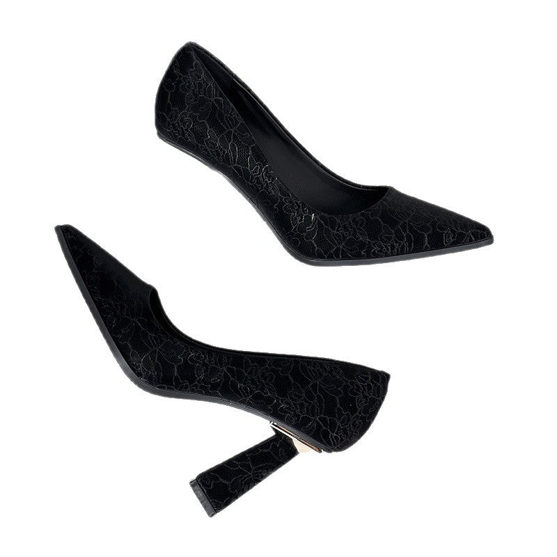 Women's French High For Lace Low-cut Chunky Square Women's Fashion Shoes
