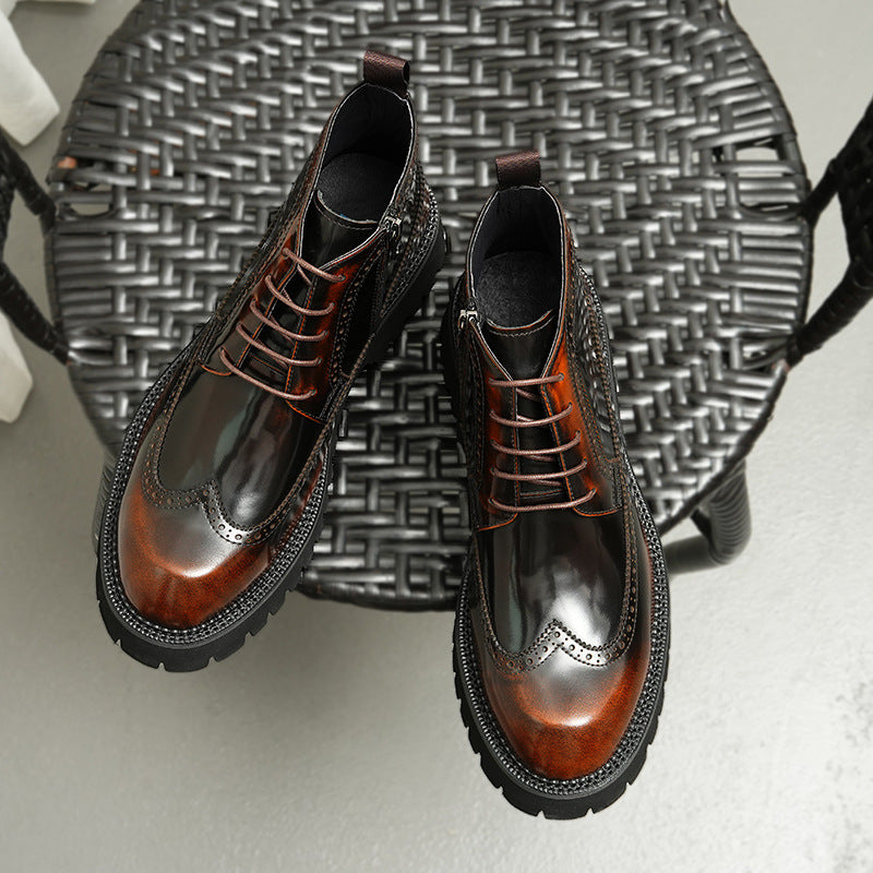 Men's Genuine British Brogue Thick Bottom Height Boots