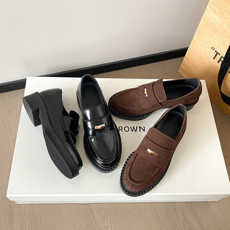 Women's British Platform One Pedal Small Gold Coin Loafers