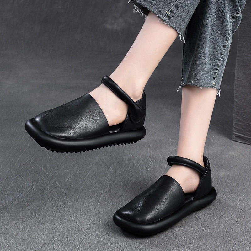Women's Toe Strap Soft Top Layer Cowhide Magic Sandals