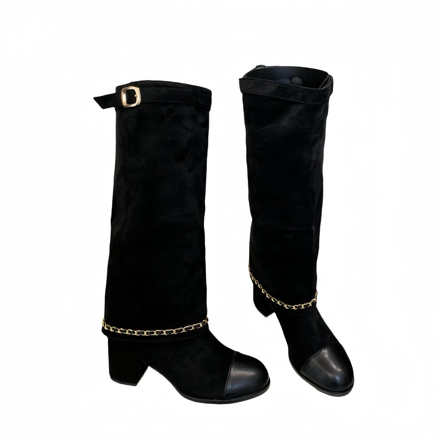 Long Female Thick Autumn Color Matching Tall Knight Slimming Straight Women's Leather Boots
