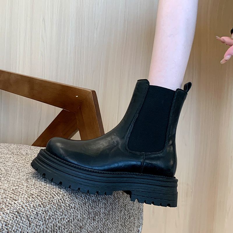 Women's Chelsea Smoke Pipe Big Tube Circumference Women's Leather Boots