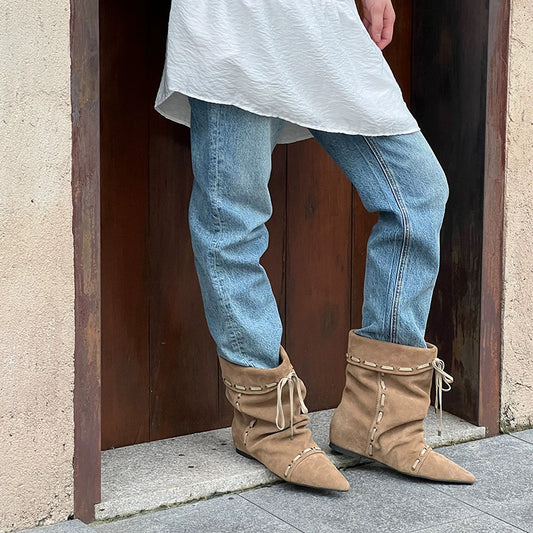 Women's Pointed Ankle Height Increasing Insole Retro Minority Boots