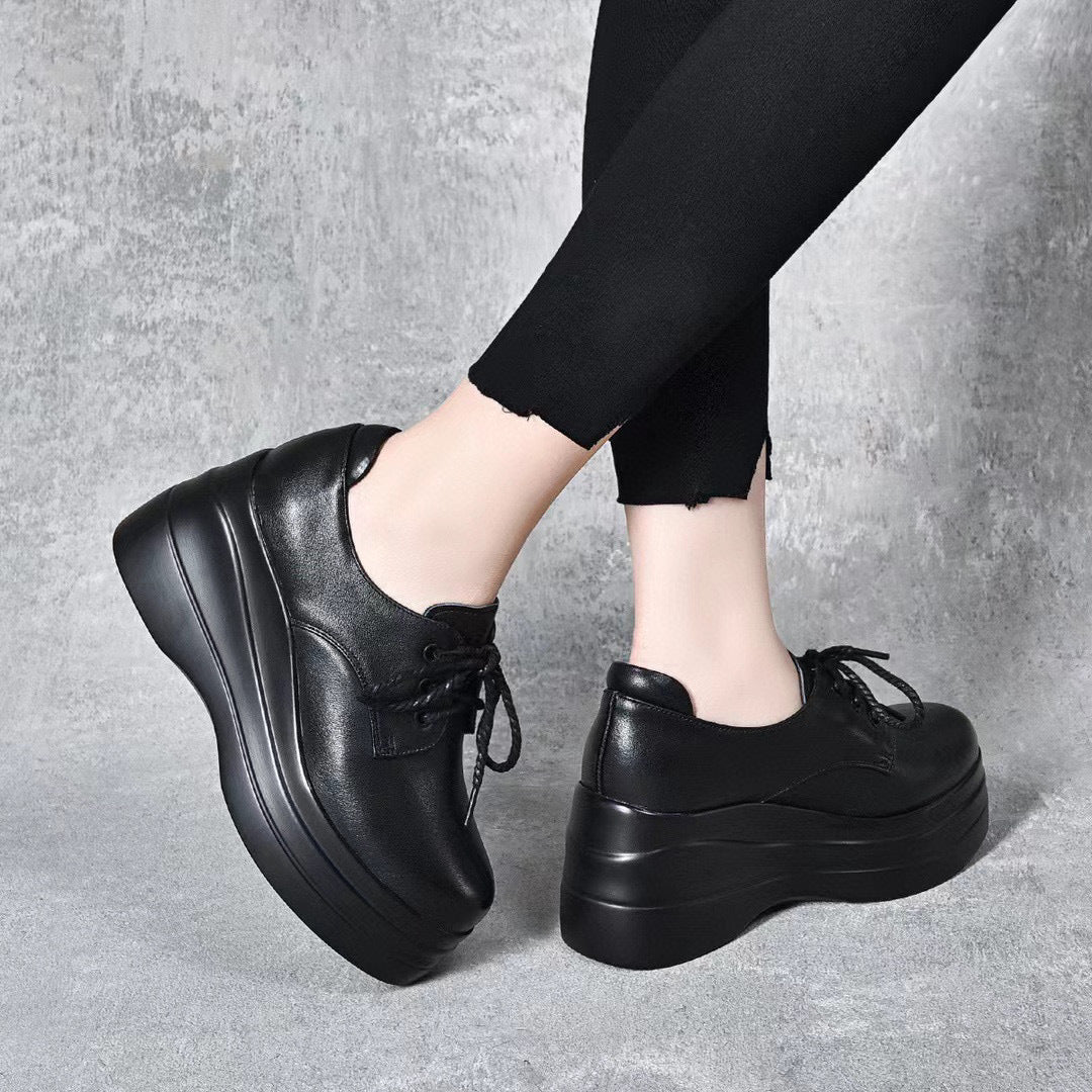 Women's Round Toe Top Layer Cowhide College Men's Shoes