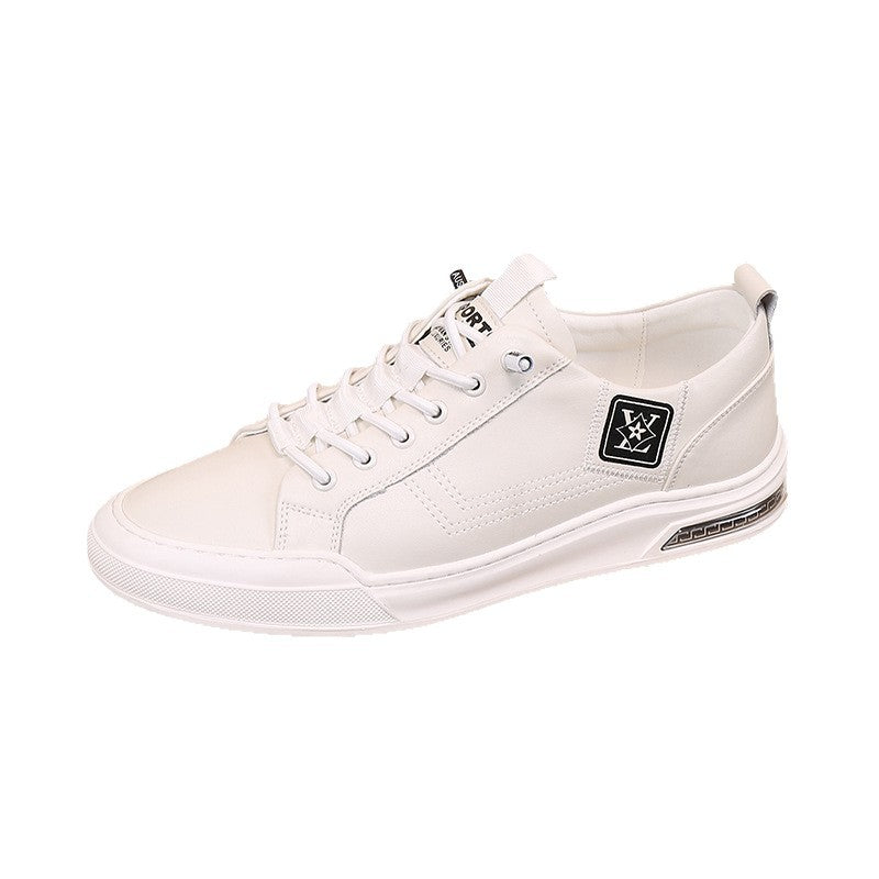 Men's Layer Cowhide Flat Fashion Trendy Black Sneakers