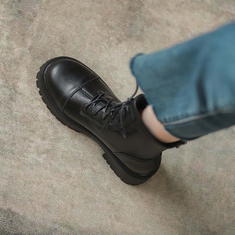 Women's Small Thick Bottom Eight Holes British Style Ankle Invisible Women's Leather Boots
