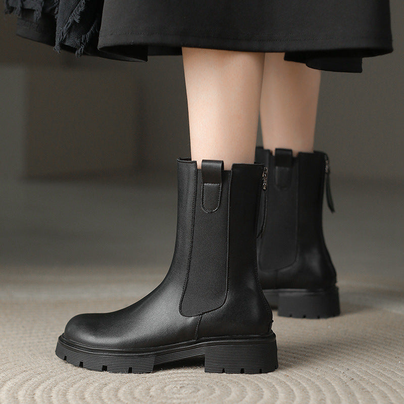 Women's Large Size Platform Ankle Chelsea Women's Leather Boots