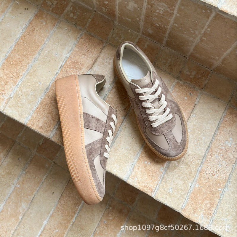 Women's German Training Genuine Stitching French Retro Round Women's Casual Shoes