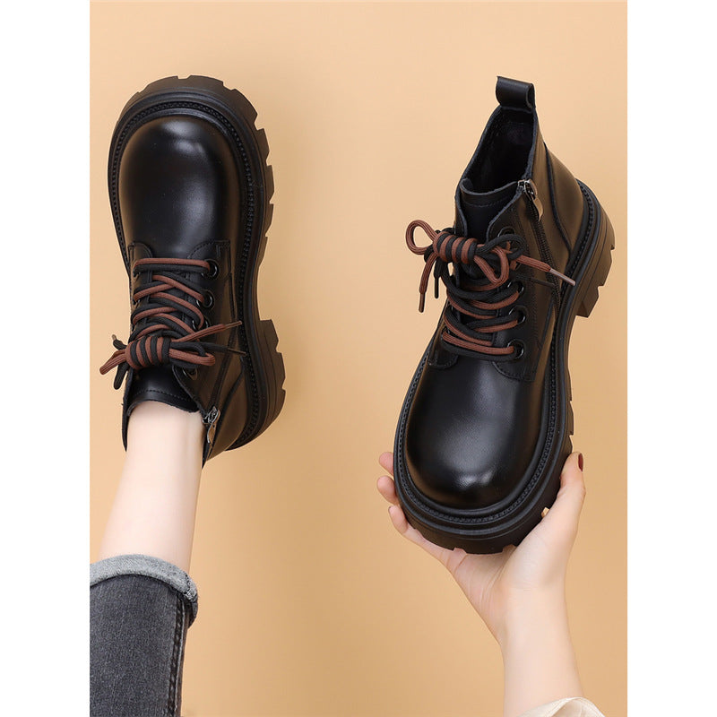 Platform Martin Female Fashion Short Soft Bottom Black Women's Leather Boots