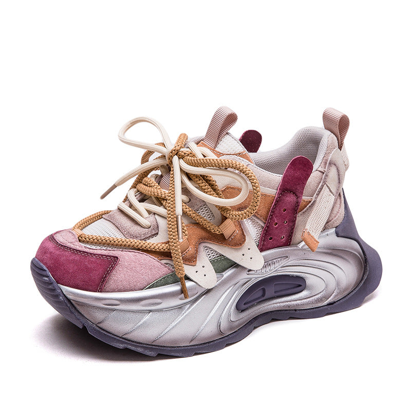Women's Spring Color Matching Fashion Clunky Small Height Increasing Breathable Mesh Women's Shoes