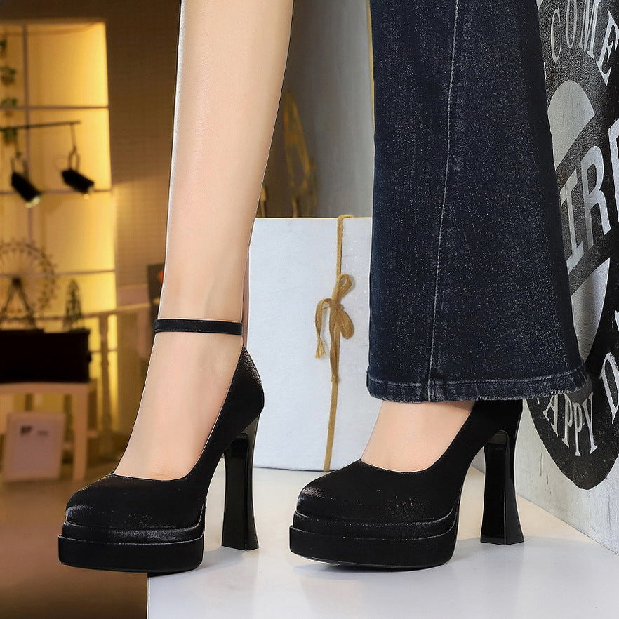 Women's Head Satin High Low-cut Waterproof Platform Women's Shoes