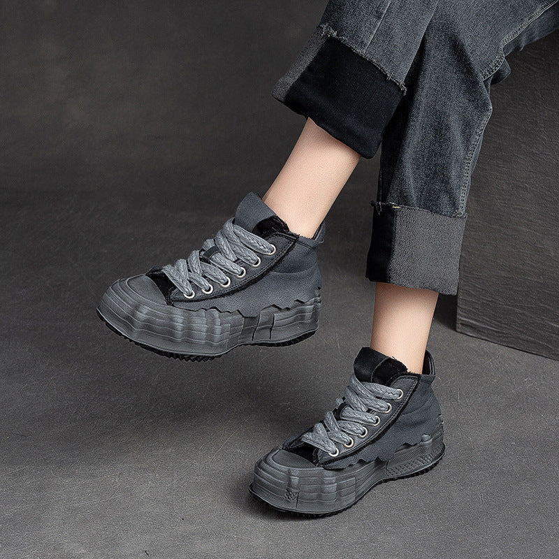 Women's Shu Front Retro Thick Bottom Round Casual Shoes