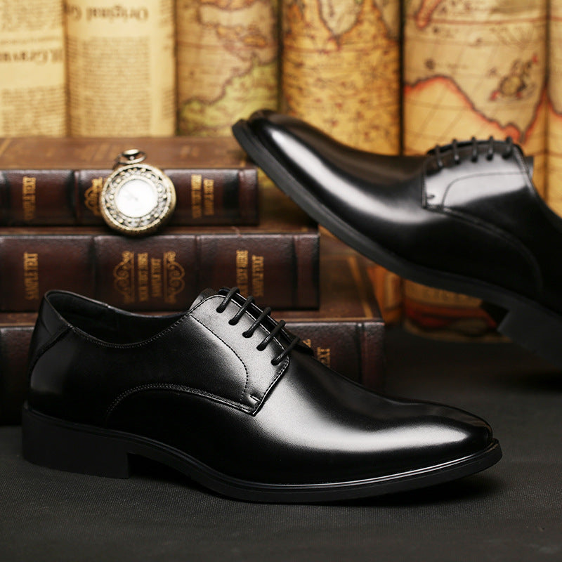Men's Pointed Black British Trend Plus Size Lace Men's Business Leather Shoes