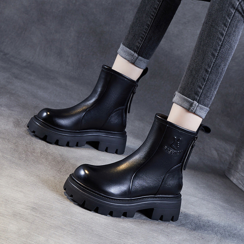 Women's Martin Ethnic Retro Genuine Straight Round Boots