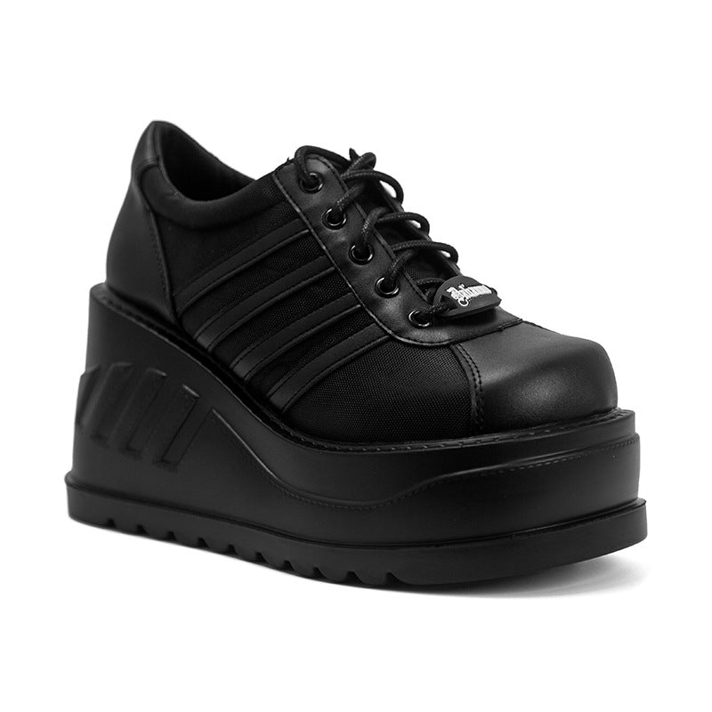 Women's Black Striped Punk Big Head Pumps Platform Height Increasing Muffin Women's Fashion Shoes