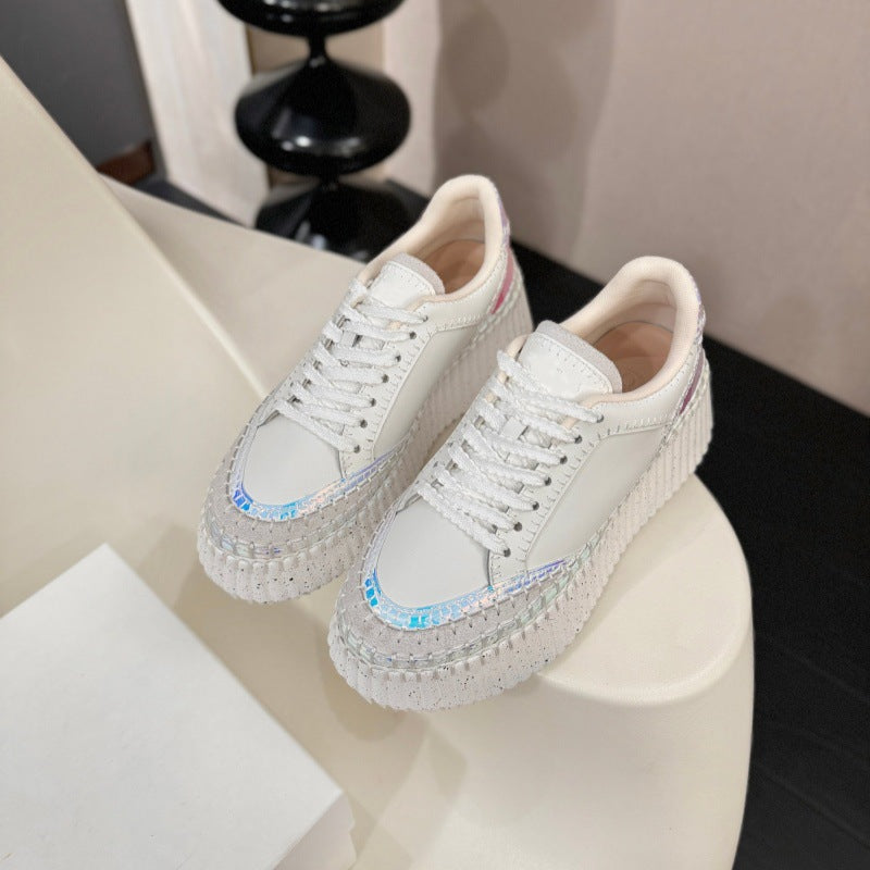 Women's Bottom Little Gospel Platform Fashion Round Toe Lace Women's Sports Shoes