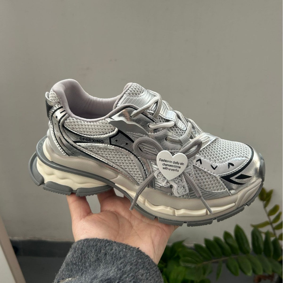 Women's Matching Platform Mesh Surface Clunky Height Increasing Armor Sneakers