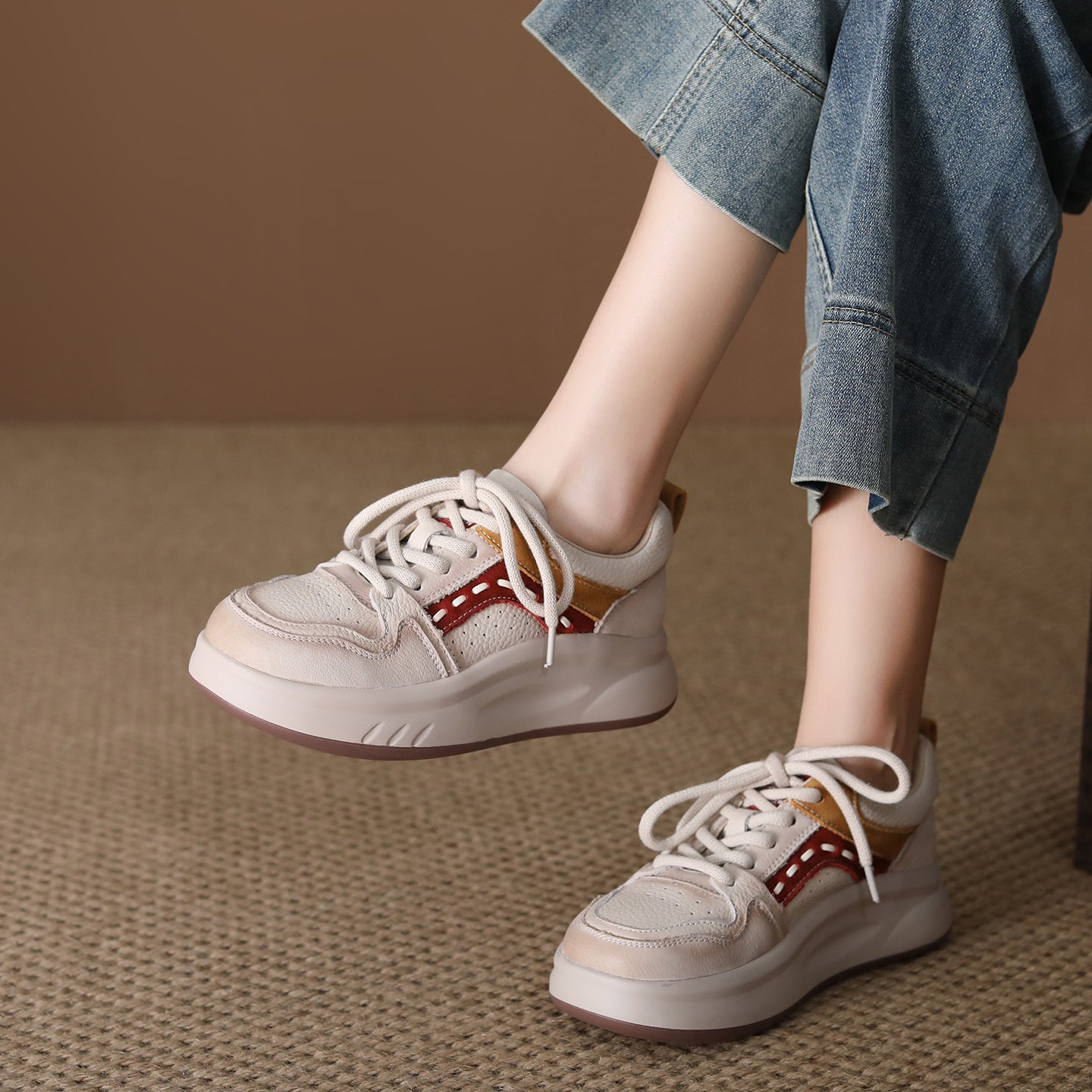 Women's Spring Thick-soled Round Toe Fashion Versatile Height Casual Shoes