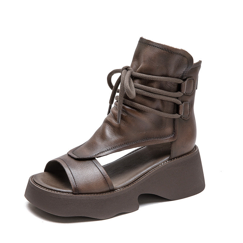 Women's Breathable Peep Toe Retro Trendy British Platform Sandals