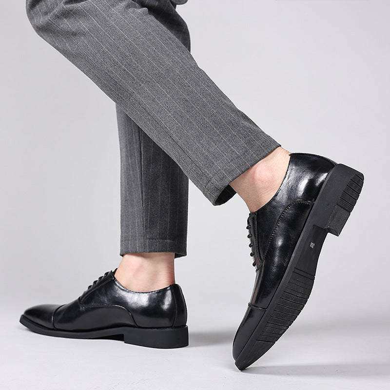 Men's Pointed British Style Derby Three Joint Business Formal Wear Leather Shoes