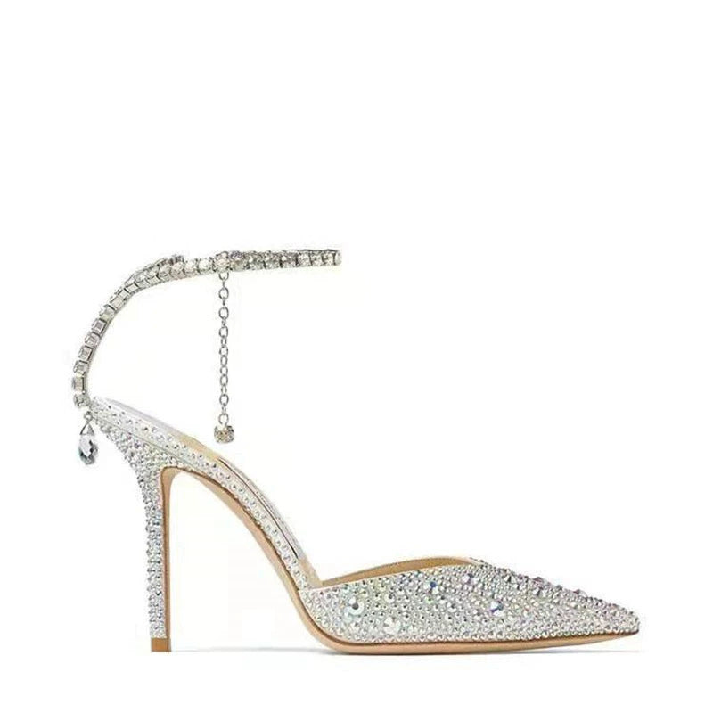 Women's Crystal Chain Low-cut Stilettos Buckle Rhinestone Sandals