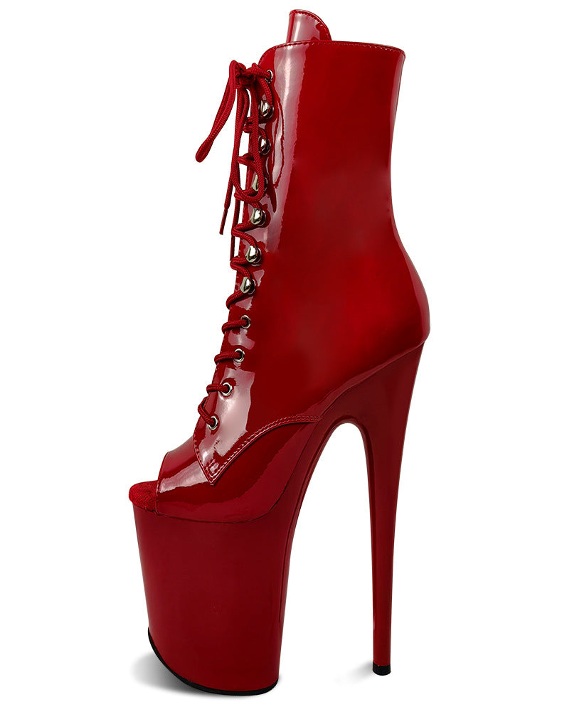 Glossy Fish Mouth Sexy Nightclub Pole Dance Model Women's Leather Boots