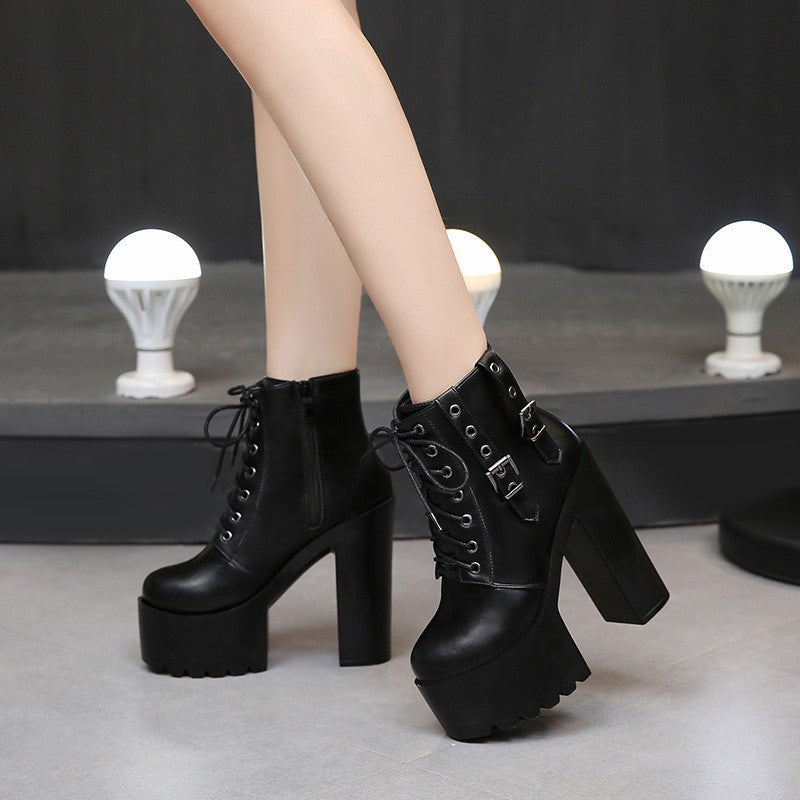 Women's White Super High Ankle Muffin Platform Model Men's Shoes