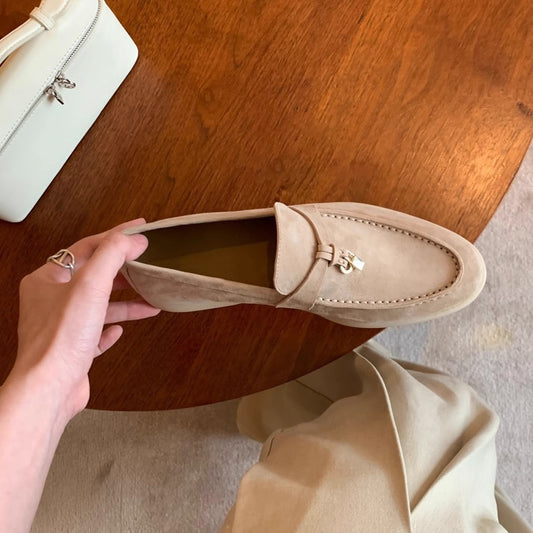Women's Lock Flat Slip-on Lofter Soft Bottom Bean Cashmere Loafers