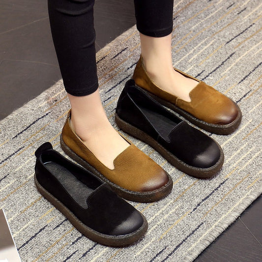 Women's Spring Retro Granny Genuine Flat Low-cut Slip-on Soft Bottom Women's Cotton Shoes