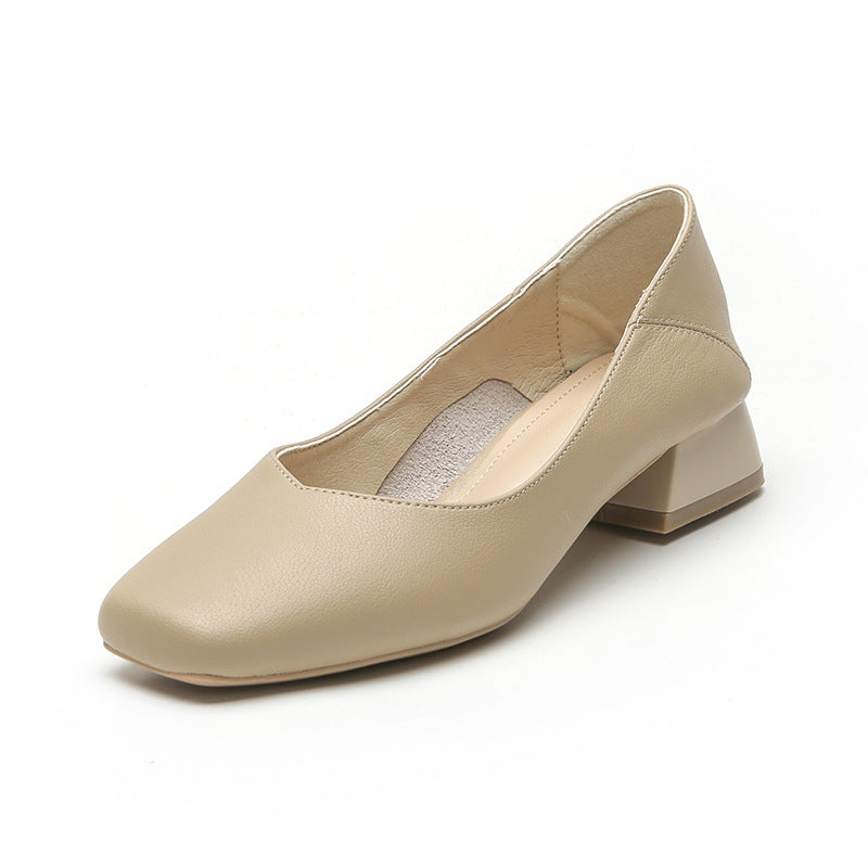 Women's Soft Surface Comfortable Low Retro Square Toe Heels