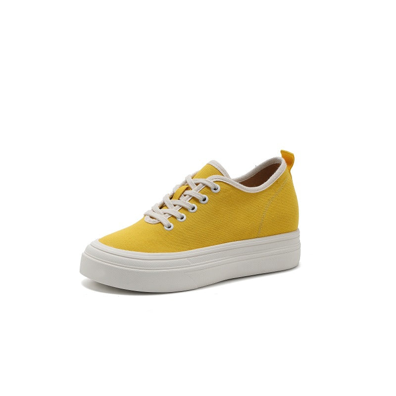 Women's Height Increasing Insole Classic Style Red Summer Thick Bottom Breathable Canvas Shoes