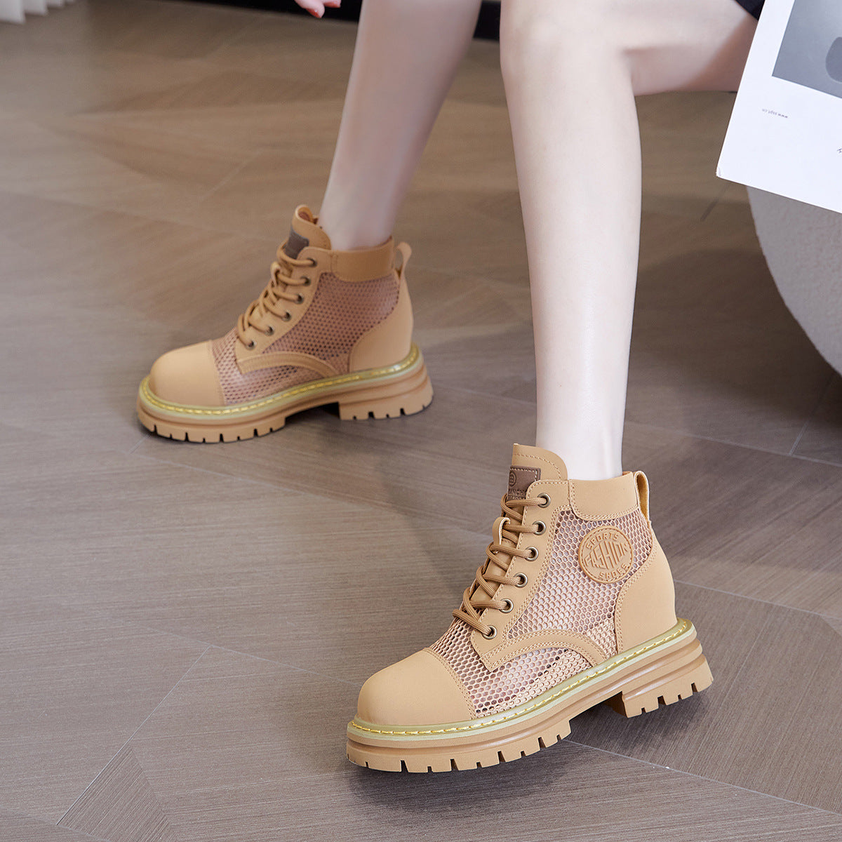 Women's Genuine Elevator Martin Summer Worker Outdoor Platform Women's Leather Boots