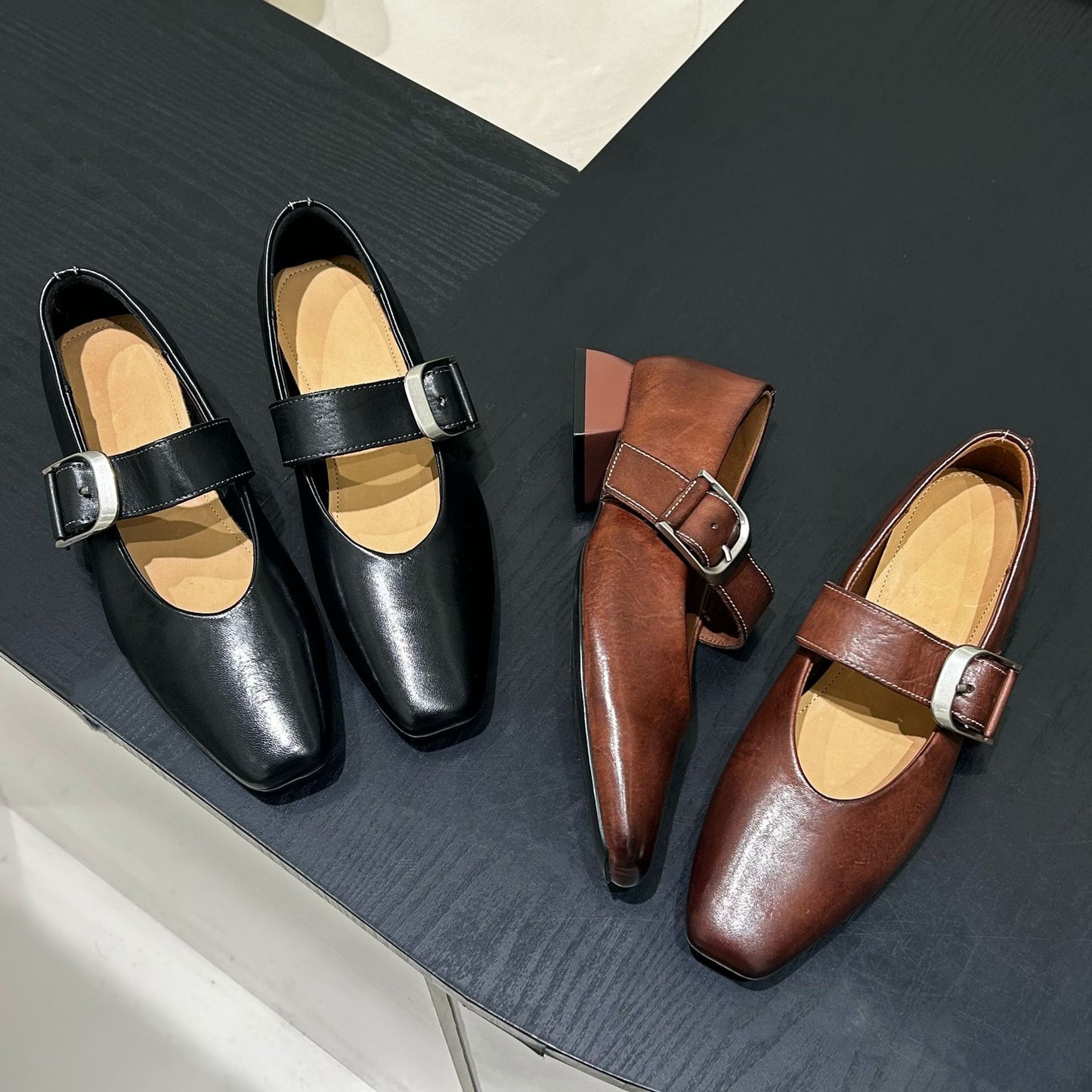 Horse French Style Mary Jane Spring Square Toe Vintage Leather Shoes