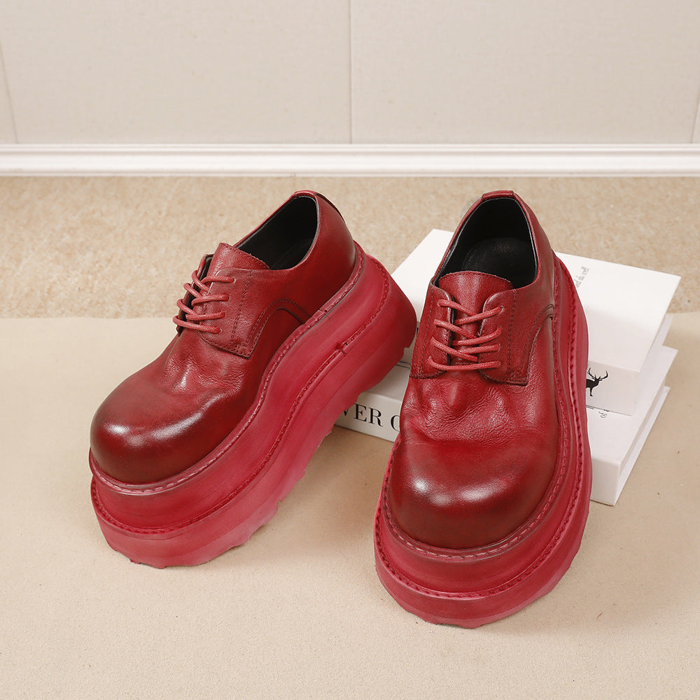 Women's High-grade Pure Washed Cowhide Retro Platform Leather Shoes